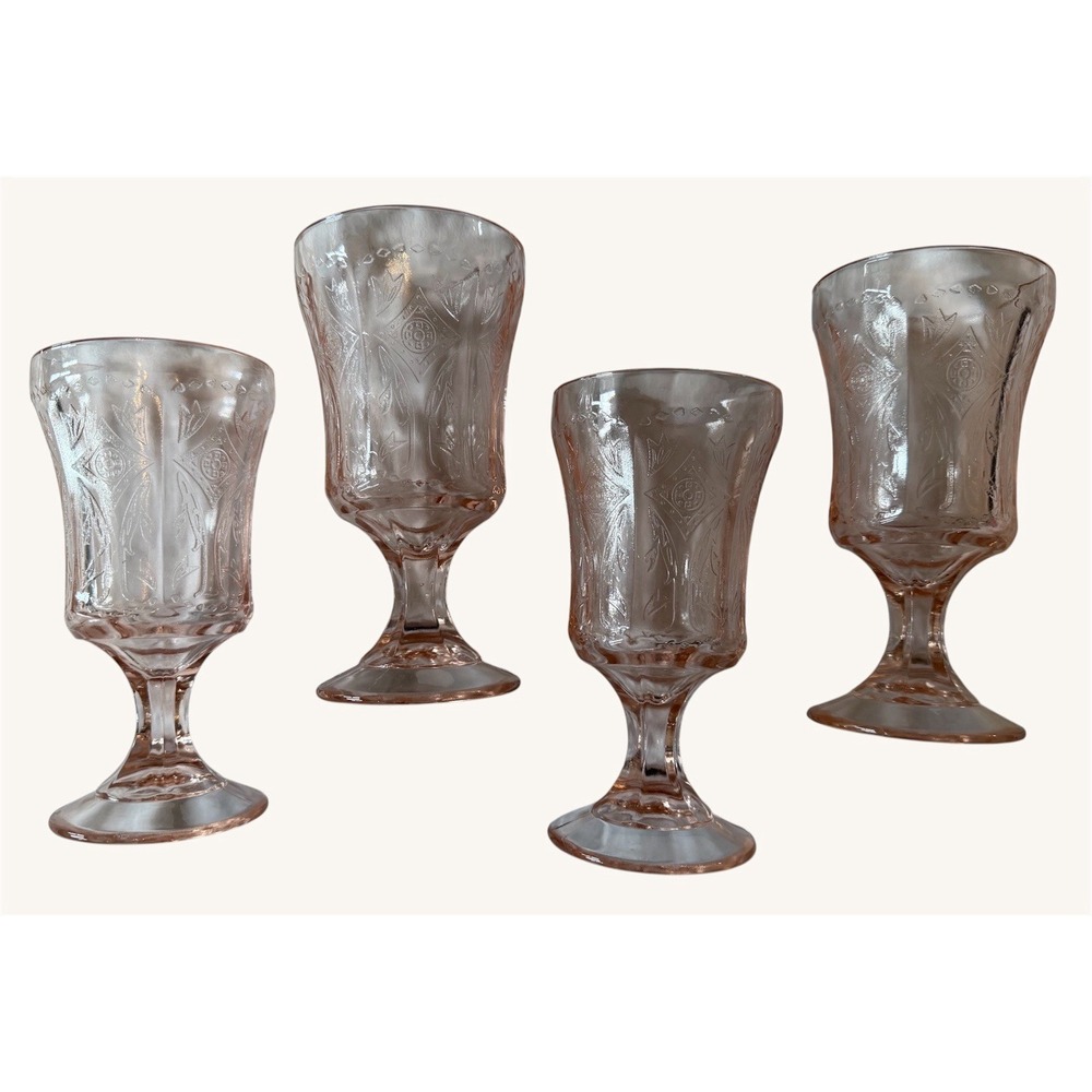 Indiana Glass "Madrid Recollection" Vintage Pink Water Goblets Set Of 4